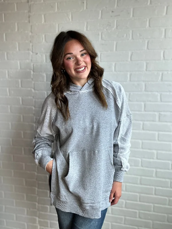 Long sleeve white hoodie -Oversized Washed Hoodie- Gray