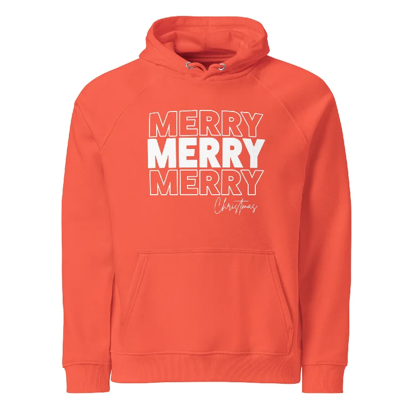 Thin black hoodie -Merry Merry Merry Christmas Graphics Women Eco Raglan Hoodie