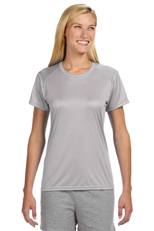 Tropical graphic T-shirts palm -A4 Womens Performance Moisture Wicking Short Sleeve Crewneck T-Shirt - Silver Grey