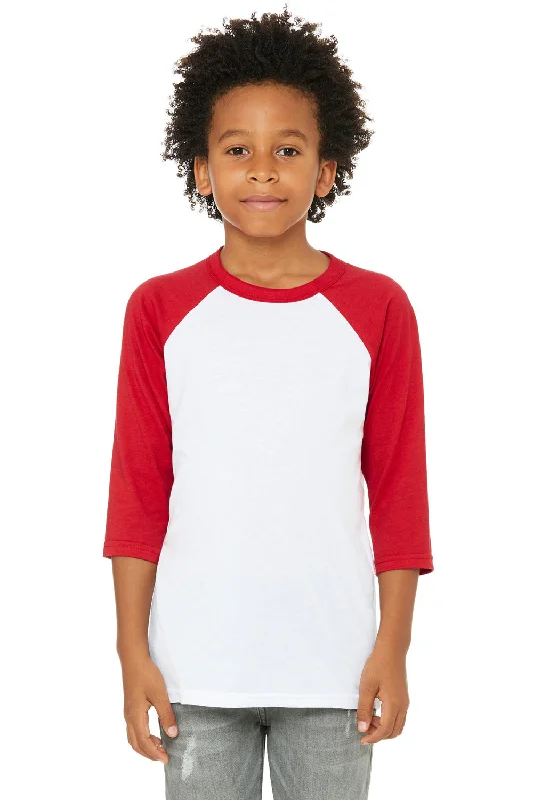 Cowboy T-shirts rugged -Bella + Canvas Youth 3/4 Sleeve Crewneck T-Shirt - White/Red