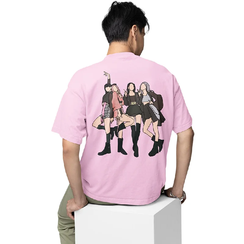 Vacation graphic T-shirts relax -Black Pink Oversized T shirt - The Queens Of K Pop