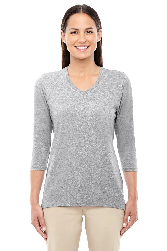 Green T-shirts fresh -Devon & Jones Womens Perfect Fit 3/4 Sleeve V-Neck T-Shirt - Heather Grey