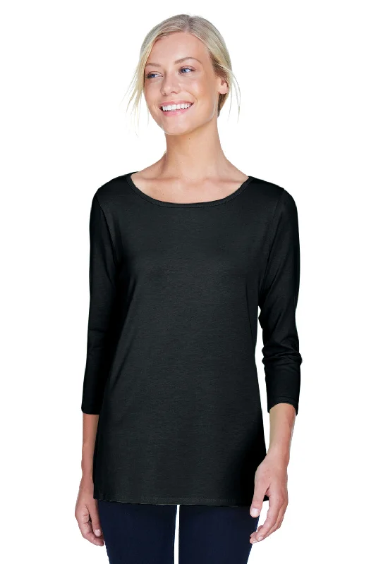 Cookie T-shirts crumb -Devon & Jones Womens Perfect Fit 3/4 Sleeve Wide Neck T-Shirt - Black - Closeout