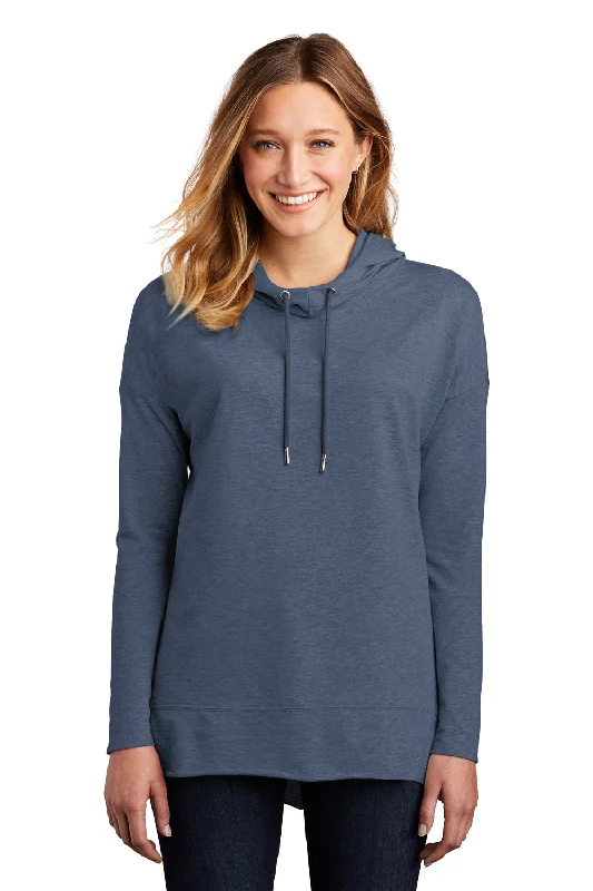 Campus T-shirts life -District Womens French Terry Hooded T-Shirt Hoodie - Washed Indigo Blue