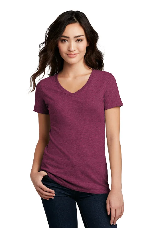 Gluten-free T-shirts safe -District Womens Perfect Blend Short Sleeve V-Neck T-Shirt - Raspberry Fleck