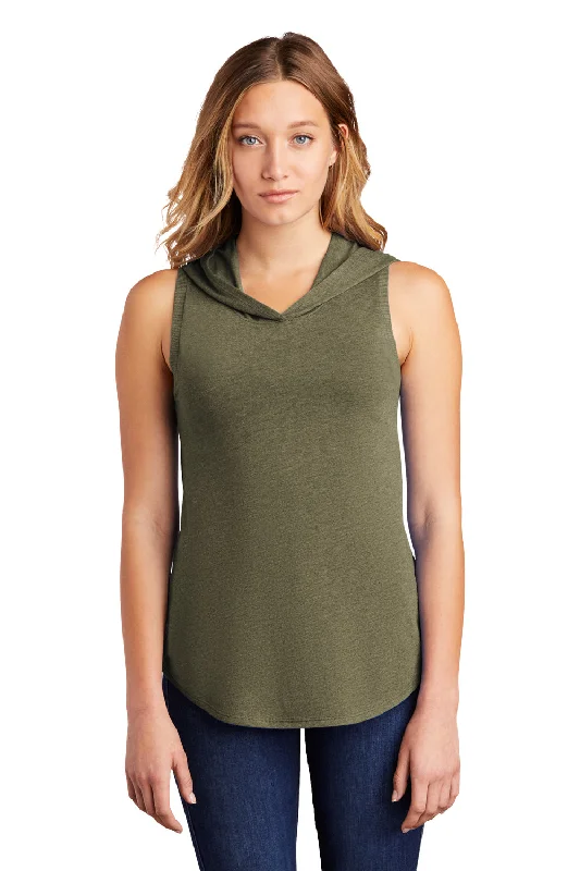 Band graphic T-shirts tour -District Womens Perfect Sleeveless Hooded T-Shirt Hoodie - Military Green Frost - Closeout