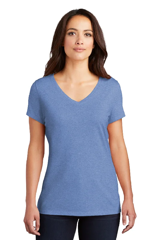 Polo T-shirts preppy -District Womens Perfect Tri Short Sleeve V-Neck T-Shirt - Maritime Blue Frost