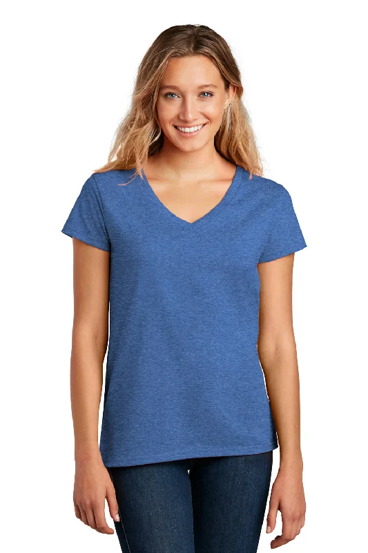 Loose T-shirts relaxed -District Womens Re-Tee Short Sleeve V-Neck T-Shirt - Heather Blue