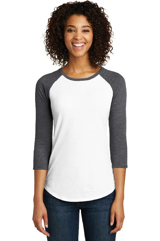 Gamer T-shirts play -District Womens Very Important 3/4 Sleeve Crewneck T-Shirt - White/Heather Charcoal Grey - Closeout