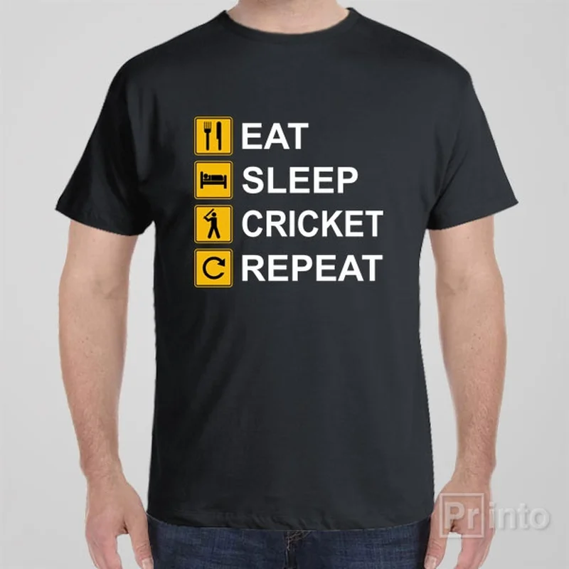 Sci-fi T-shirts future -Eat Sleep Cricket Repeat - T-shirt