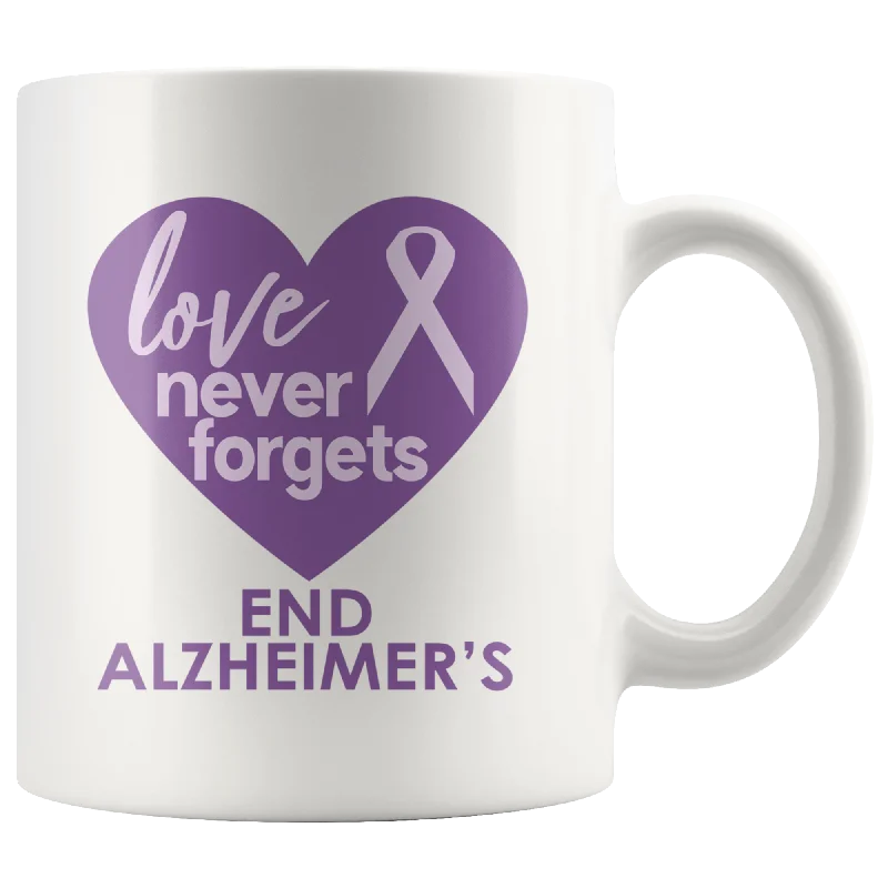 Unicorn T-shirts magic -END ALZHEIMER'S Love Never Forgets purple ribbon 11oz or 15oz COFFEE MUG