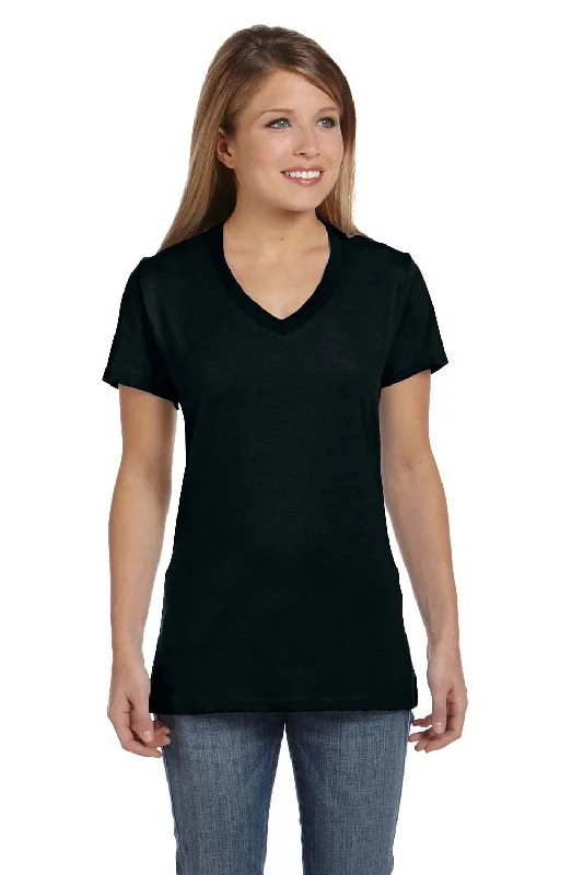 City T-shirts urban -Hanes Womens Nano-T Short Sleeve V-Neck T-Shirt - Black