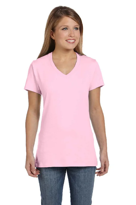 Weekend T-shirts chill -Hanes Womens Nano-T Short Sleeve V-Neck T-Shirt - Pale Pink - Closeout