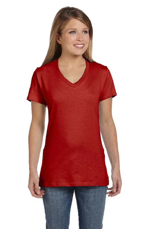 Streetwear T-shirts urban -Hanes Womens Nano-T Short Sleeve V-Neck T-Shirt - Deep Red