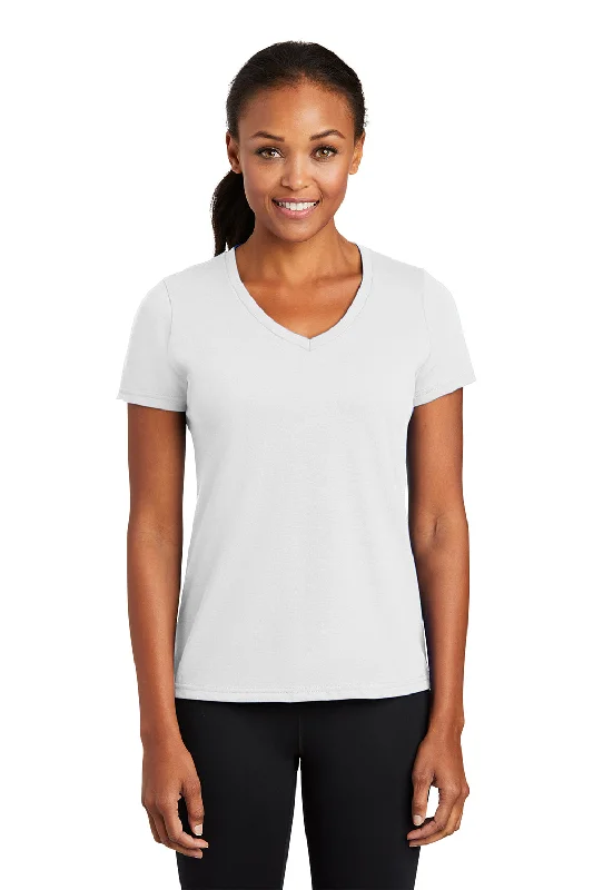 Boho T-shirts free -Port & Company Womens Dry Zone Performance Moisture Wicking Short Sleeve V-Neck T-Shirt - White