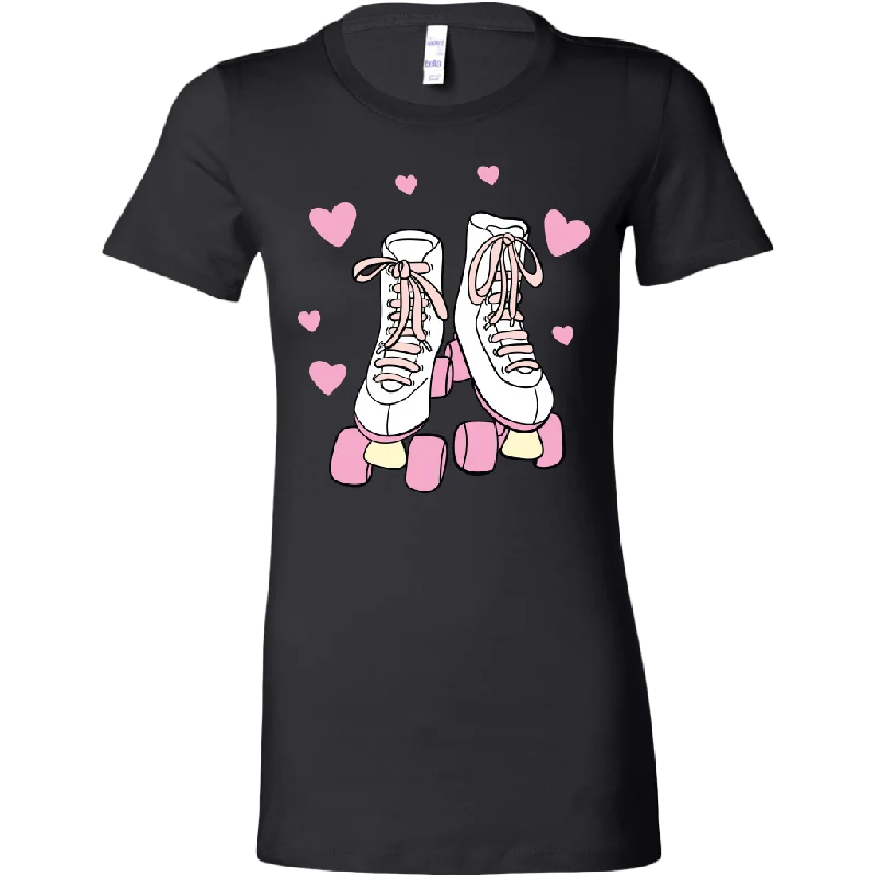 60s T-shirts hippie -Retro White and Pink ROLLER SKATES Women's T-Shirt