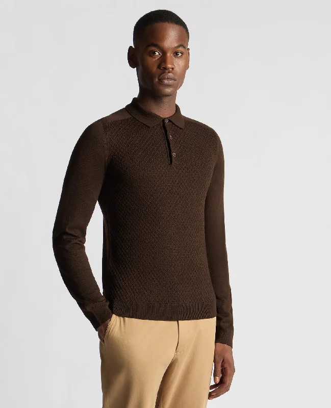 Brown T-shirts earthy -Slim Fit Merino Wool-Blend Knitted Polo