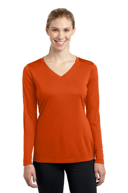 Loose T-shirts relaxed -Sport-Tek Womens Competitor Moisture Wicking Long Sleeve V-Neck T-Shirt - Deep Orange - Closeout