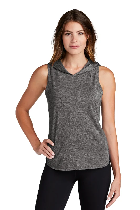 Soldier T-shirts duty -Sport-Tek Womens Draft Moisture Wicking Hooded Tank Top Hoodie - Black/Heather Dark Grey