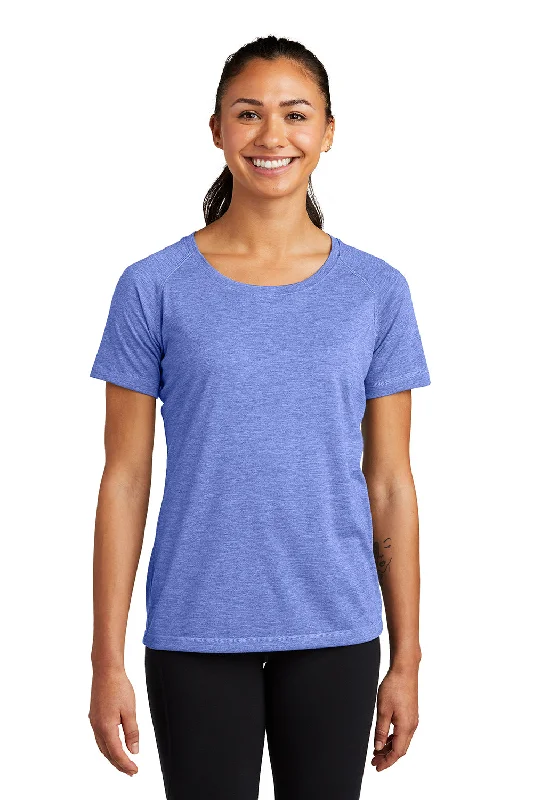 Retro graphic T-shirts old -Sport-Tek Womens Moisture Wicking Short Sleeve Scoop Neck T-Shirt - Heather True Royal Blue