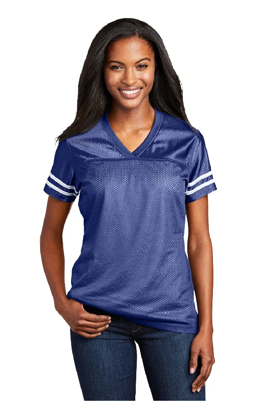 Vegan T-shirts green -Sport-Tek Womens Short Sleeve V-Neck T-Shirt - True Royal Blue/White