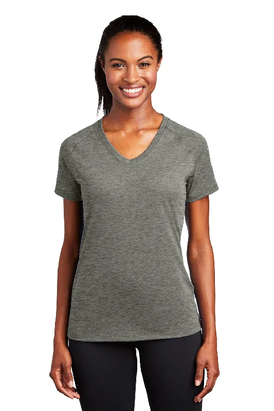 Office graphic T-shirts desk -Sport-Tek Womens Ultimate Performance Moisture Wicking Short Sleeve V-Neck T-Shirt - Heather Grey