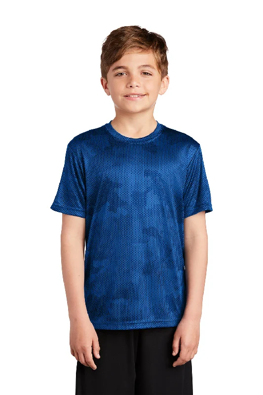 White T-shirts clean -Sport-Tek Youth CamoHex Moisture Wicking Short Sleeve Crewneck T-Shirt - True Royal Blue