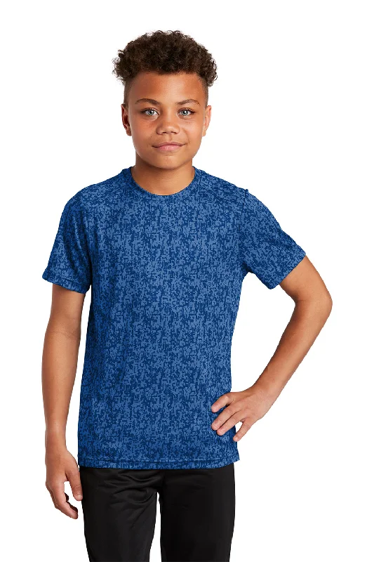 Designer graphic T-shirts luxe -Sport-Tek Youth Digi Camo Moisture Wicking Short Sleeve Crewneck T-Shirt - True Royal Blue