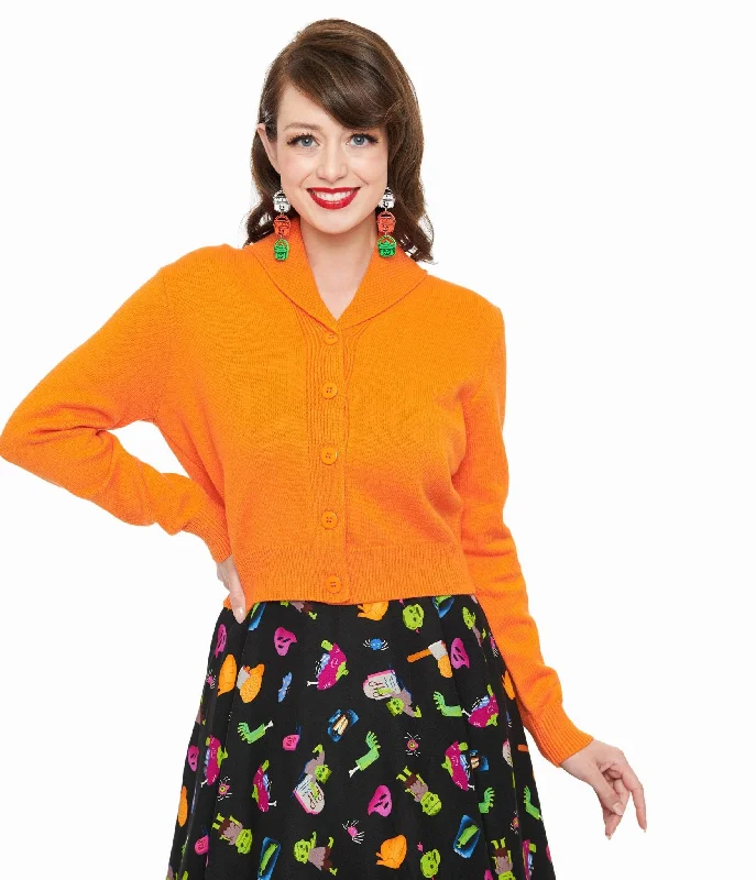 Embroidered cardigan -Banned 1950s Pumpkin Orange Cropped Cardigan