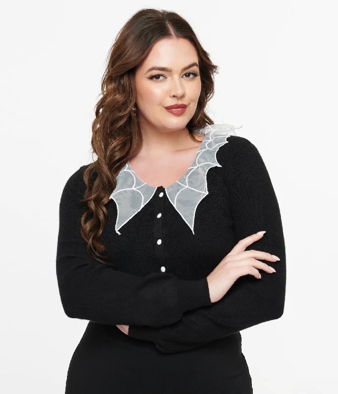 Boho style cardigan -Black & White Spider Web Collar Cardigan