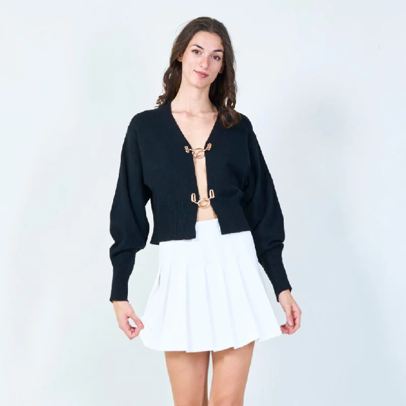 Open white cardigan -Chic open-front cardigan with metal clasp wholesale