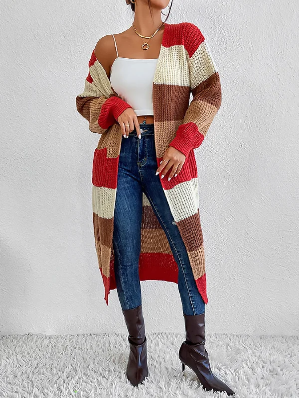 Solid red cardigan -Color Block Open Front Longline Cardigan