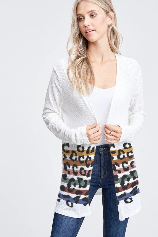 Lightweight white cardigan -Colorful Leopard Stripe Cardigan - Ivory