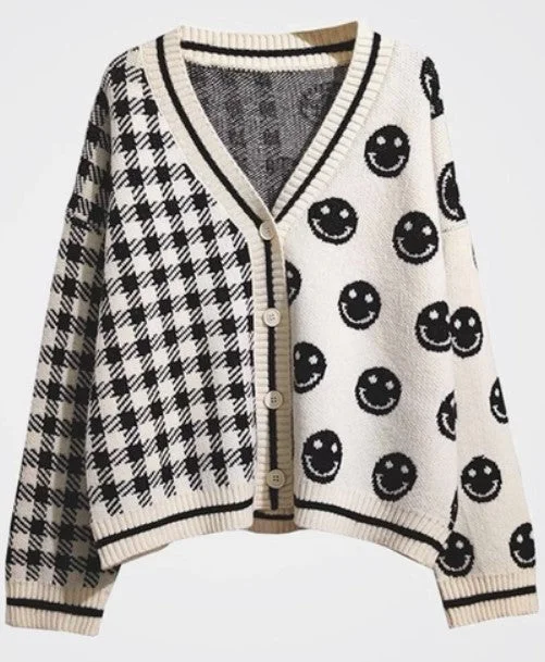 Solid wool cardigan -Contrast Sweater Cardigan