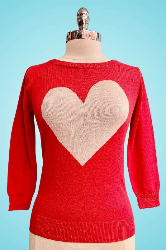 Polka dot red pullover sweater -Slim black jacket -Red & Cream Heart Pullover Sweater