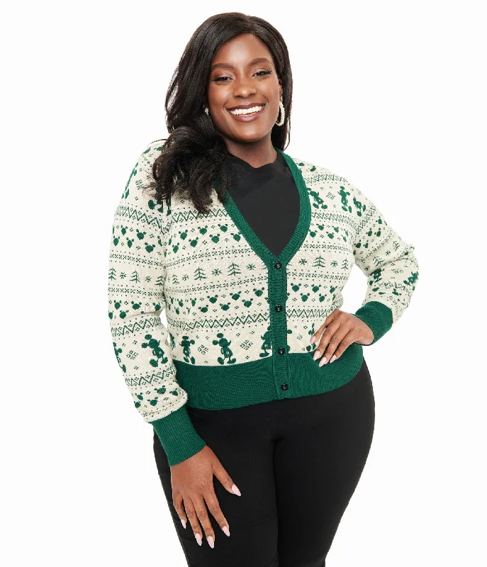 Heavy red cardigan -Disney Holiday Collection by Unique Vintage Plus Size Green Mickey Fair Isle Jacquard Sweater Cardigan