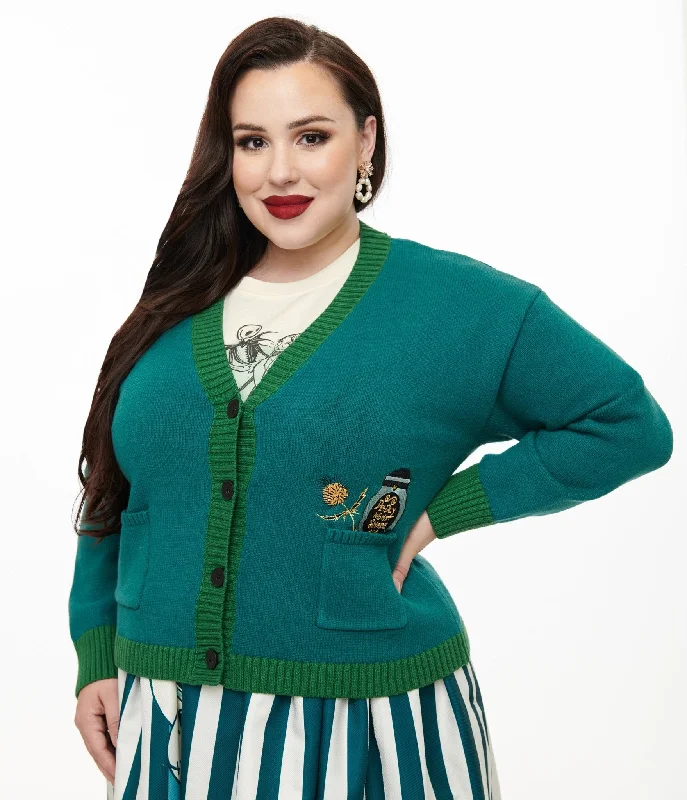 Floral white cardigan -Tim Burton's The Nightmare Before Christmas by Unique Vintage Plus Size Teal Deadly Night Shade Cardigan