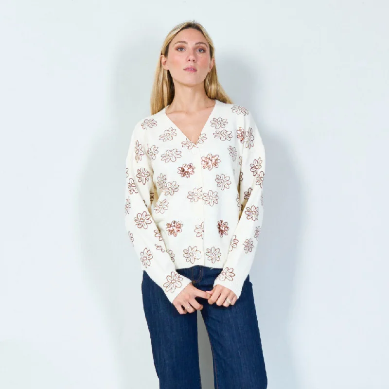 Luxury cashmere cardigan -Floral print button-up cardigan wholesale