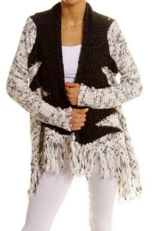 Maxi grey cardigan -Wishlist Western Fringe Cardigan Sweater - Cream Black