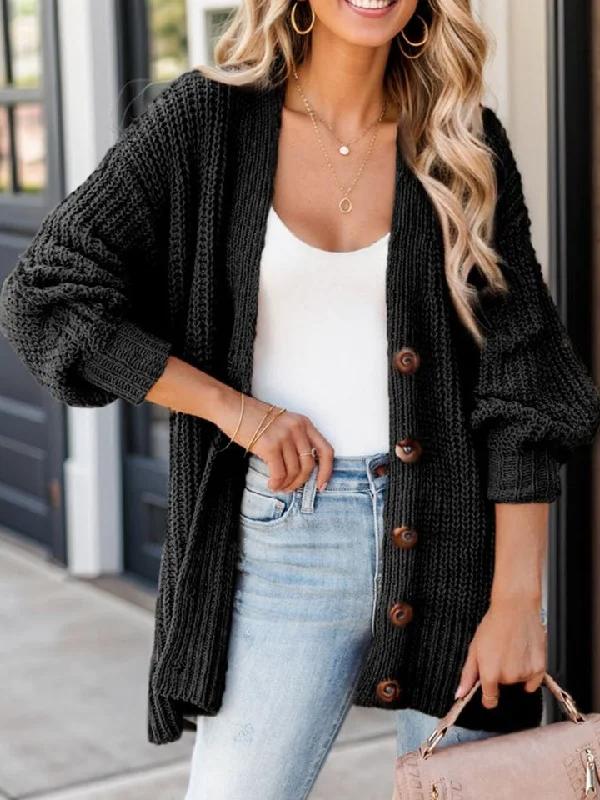 Lightweight white cardigan -Button-Up V-Neck Long Sleeve Cardigan