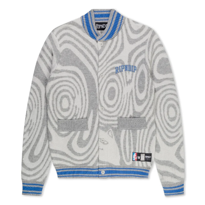 Closed red cardigan -Hypnotic Team Spirit Knit Cardigan (Grey/Light Blue)