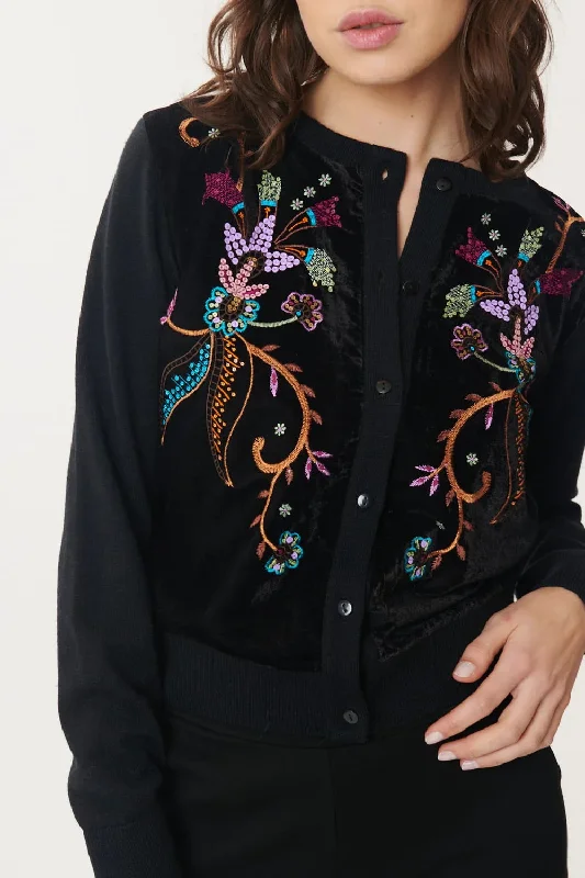 Classic black cardigan -Lindsey  Embroidered Cardigan