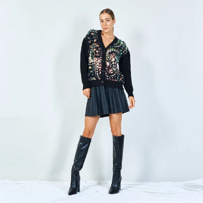 Ribbed knit cardigan -Luxe embroidered cardigan wholesale