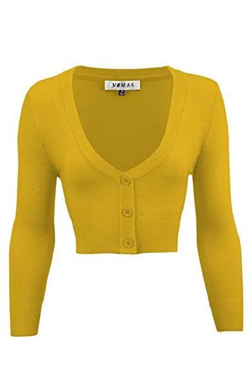 Extra long red cardigan -MAK Sweaters Cropped Cardigan with 3/4 Sleeves in Honey Yellow