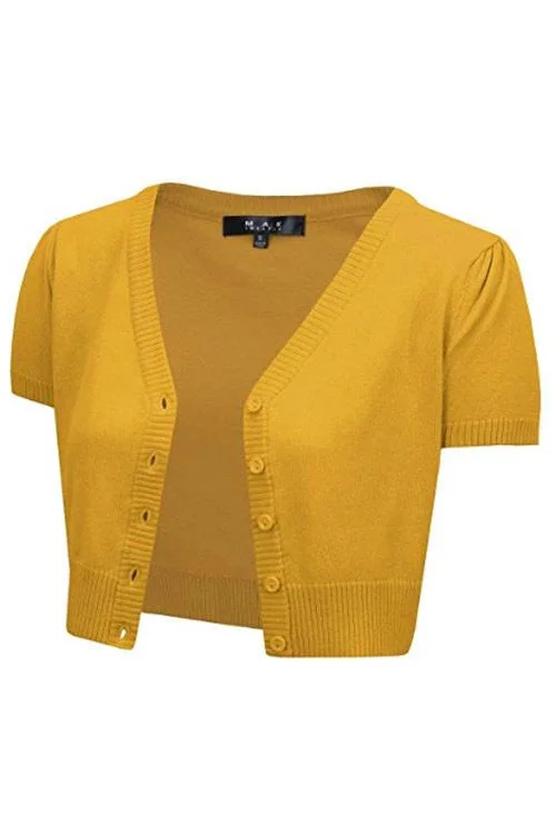 Boho black cardigan -MAK Sweaters Cropped Cardigan with Short Sleeves in Honey Yellow