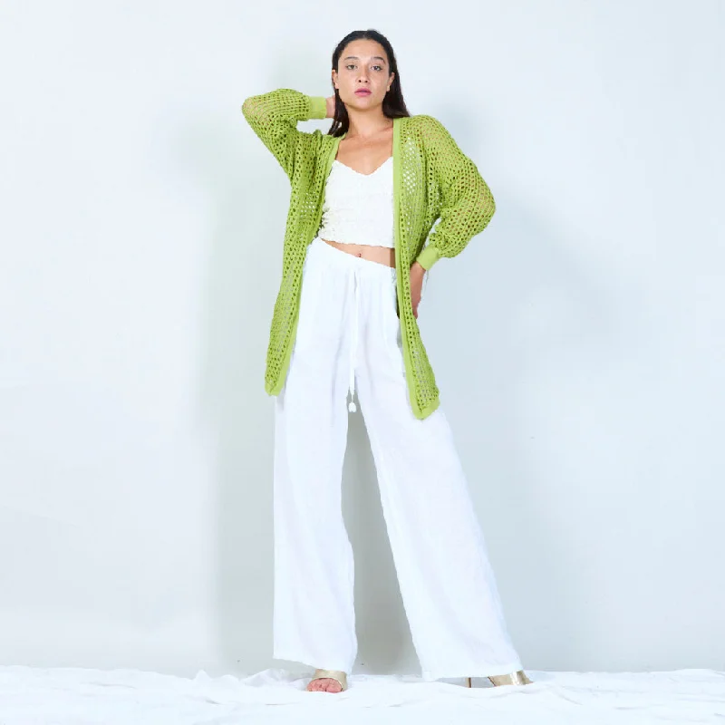 Solid white cardigan -Open-knit long cardigan wholesale