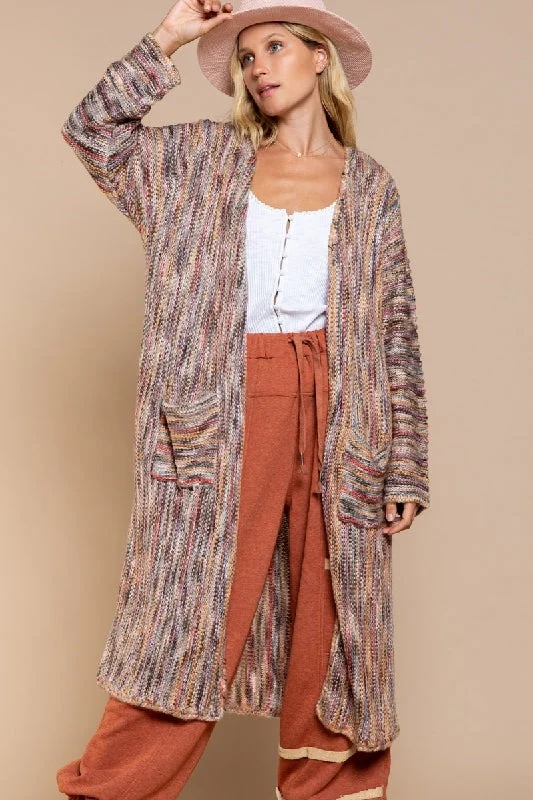 Striped black cardigan -POL Long Cardigan - Orange Multi