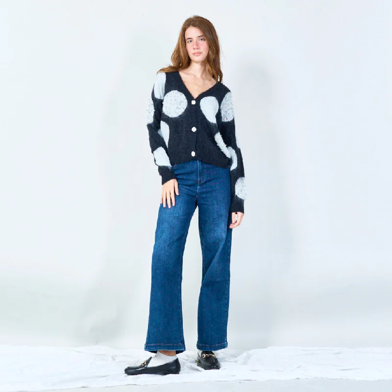 Long white cardigan -Polka dot cardigan with embellishments wholesale