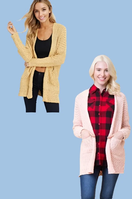 Button red cardigan -Popcorn Cardigan Sweater - Blush or Mustard