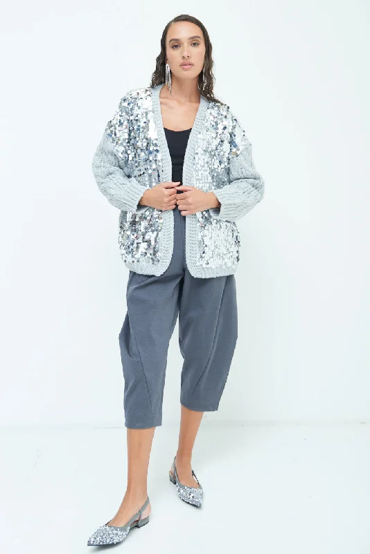 Plain grey cardigan -Sequin embellished knit cardigan wholesale